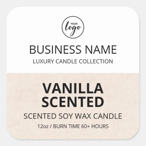 Modern Half Beige White Design Soy Candle Labels