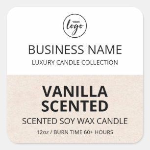 Modern Half Beige White Design Soy Candle Labels