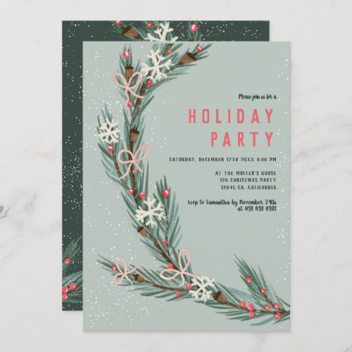 Modern half Christmas wreath green illustration Invitation