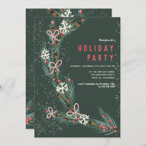 Modern half Christmas wreath pine illustration Invitation