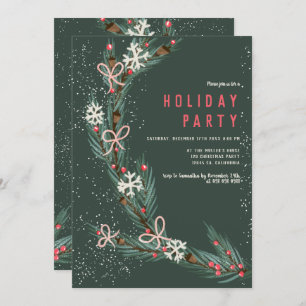 Modern half Christmas wreath pine illustration Invitation