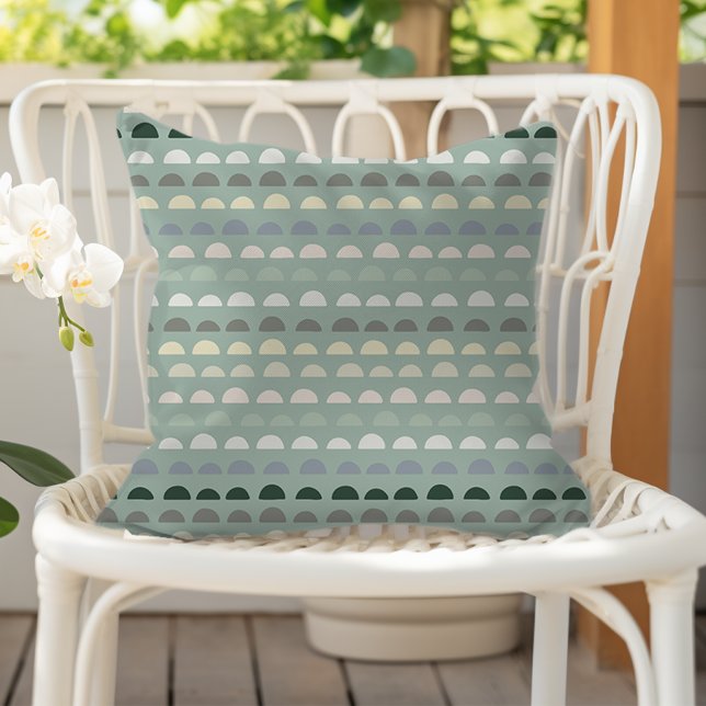Modern Half Circle Abstract Pattern Sage Green Outdoor Pillow (Creator Uploaded)