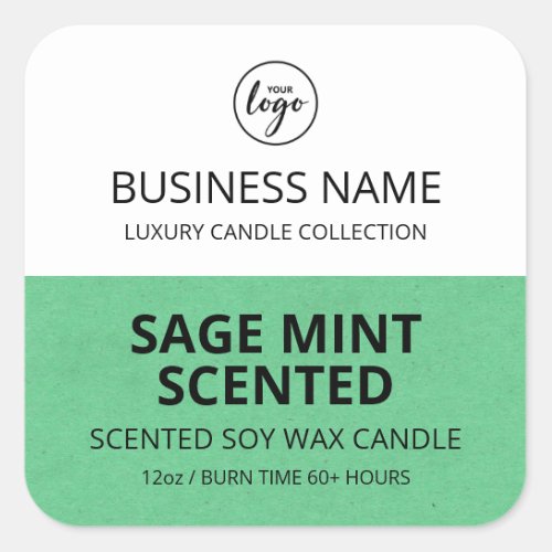 Modern Half Green White Design Soy Candle Labels