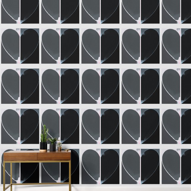 Modern Half Hearts in Black, Grey and White Wallpaper (Hallway)