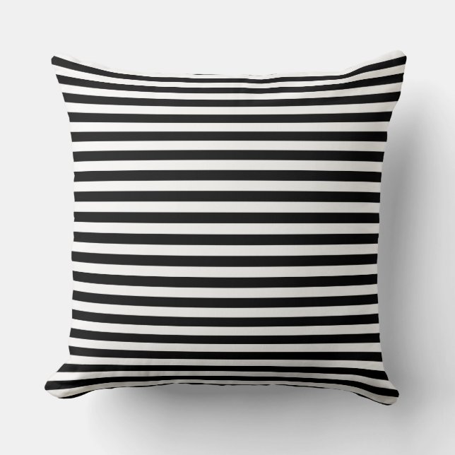 Modern Half-Inch Black & White Stripe Pattern Throw Pillow (Front)