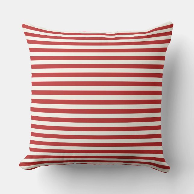 Modern Half-Inch Crimson Red & White Stripe  Throw Pillow (Front)