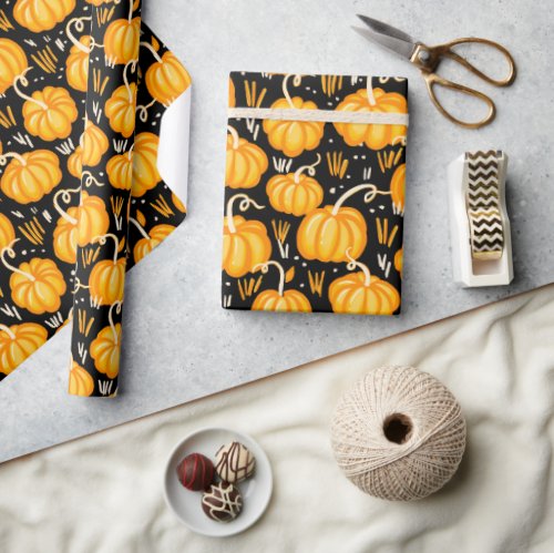 Modern Halloween Autumn Pumpkin Patch pattern Wrapping Paper