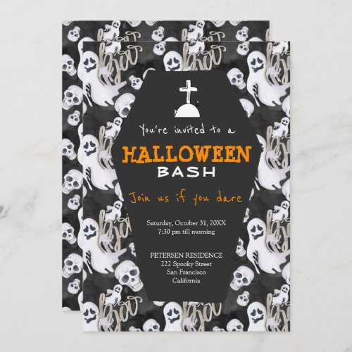 Modern Halloween black and white ghosts party Invitation
