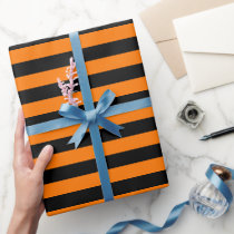 Modern Halloween Black Orange Birthday Custom Text Wrapping Paper