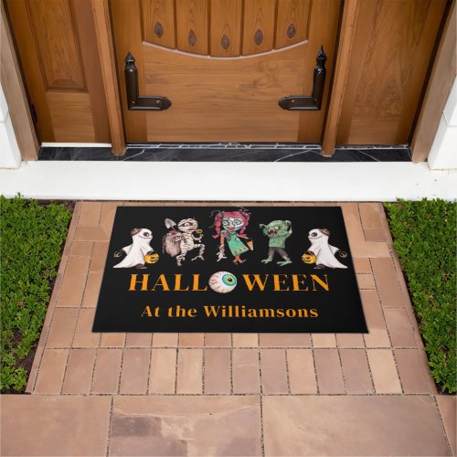Modern Halloween  black spooky Doormat
