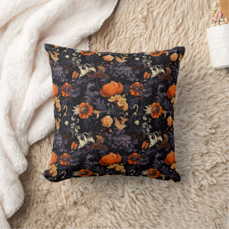 Modern Halloween Botanical Floral Throw Pillow