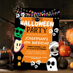 Modern Halloween Cute Spooky Ghouls Birthday Party Invitation
