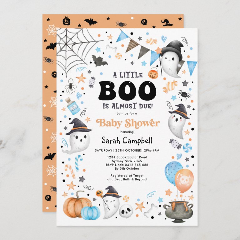 Modern Halloween Ghost Boy Baby Shower Invitation