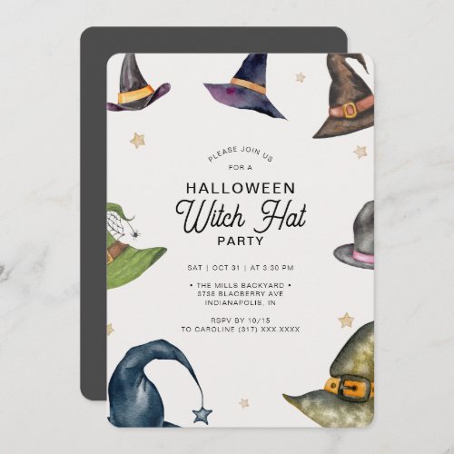 Modern Halloween Gray Witch Hat Party  Invitation