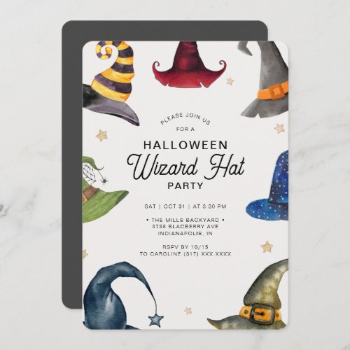 Modern Halloween Gray Wizard Hat Party  Invitation