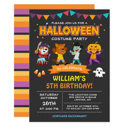 modern halloween kids costume party invitation zazzle com kids halloween party flyers