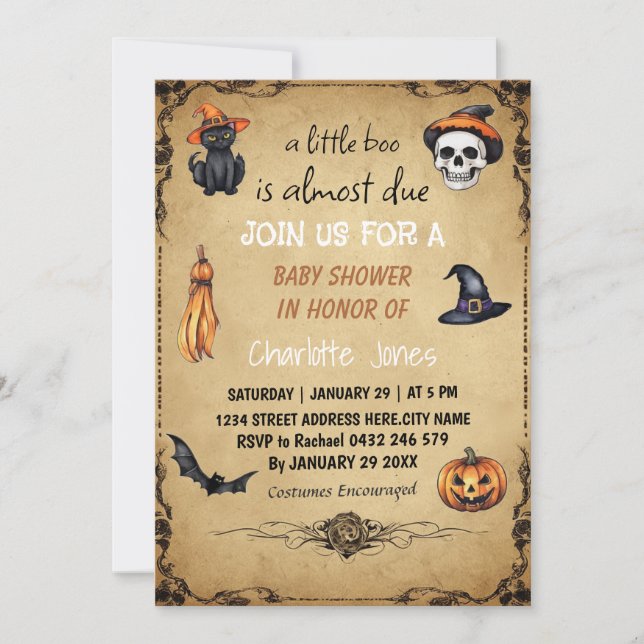 Modern Halloween Little Boo Baby Shower Invitation (Front)