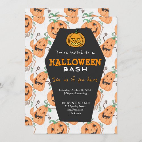 Modern Halloween orange pumpkins party Invitation