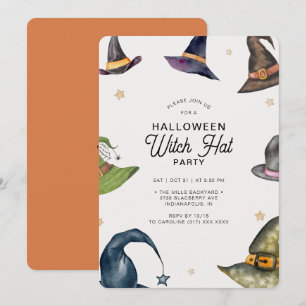 Modern Halloween Orange Witch Hat Party Invitation