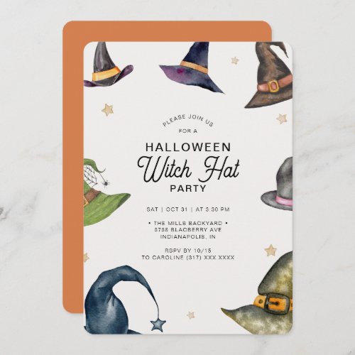 Modern Halloween Orange Witch Hat Party Invitation
