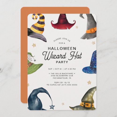 Modern Halloween Orange Wizard Hat Party Invitation