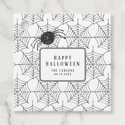Modern Halloween Party Black White Spider Web Favor Tags
