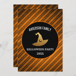 Modern Halloween Party Orange and Black Witch Invitation