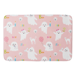 Modern Halloween Pink Ghost Bath Mat