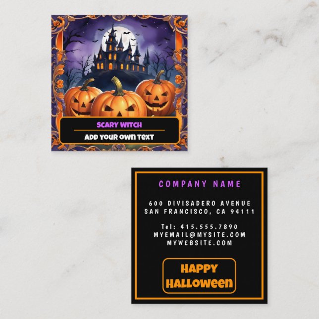 Modern Halloween Pumpkin Autumn Collection Square Business Card (Front/Back)