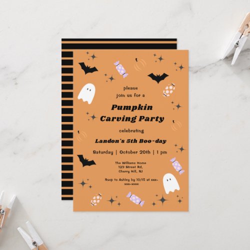 Modern Halloween Pumpkin Carving Party Birthday Invitation