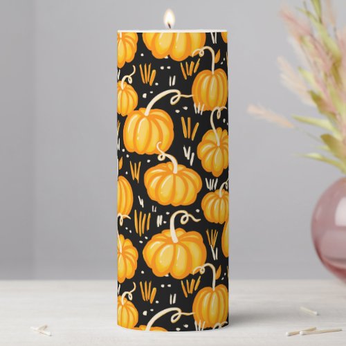 Modern Halloween Pumpkin Patch pattern Pillar Candle