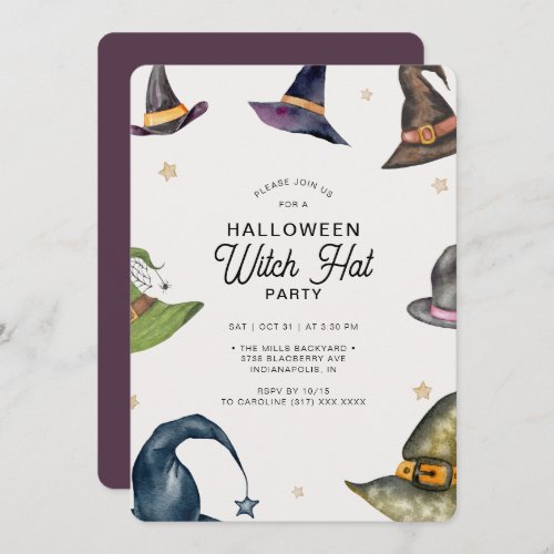 Modern Halloween Purple Witch Hat Party  Invitation