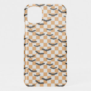 Modern Halloween Spooky Bats Orange Checkerboard iPhone 11 Case