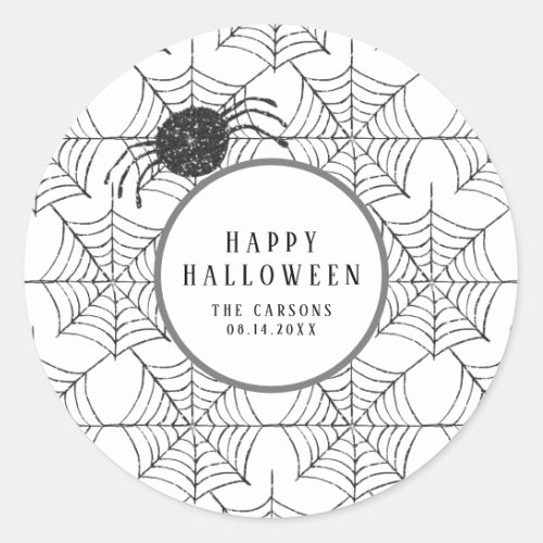 Modern Halloween Tableware Black White Spider Web Classic Round Sticker