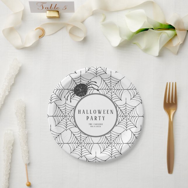 Modern Halloween Tableware Black White Spider Web Paper Plates (Wedding)