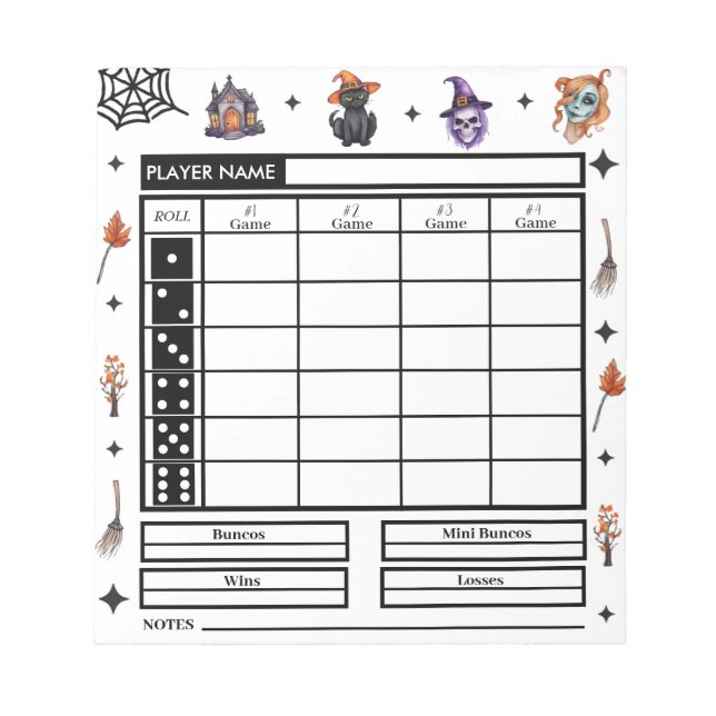 Modern Halloween Theme Bunco Score Pad     (Front)