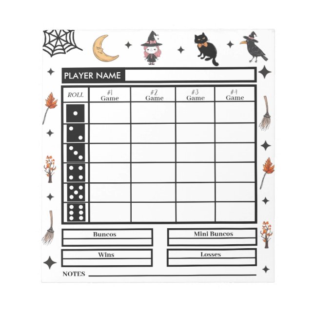 Modern Halloween Theme Bunco Score Pad     (Front)