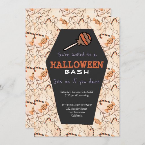 Modern Halloween trick or treat cute party invite