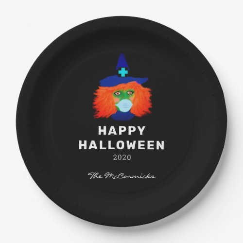 Modern Halloween Witch Black Orange Personalized Paper Plates