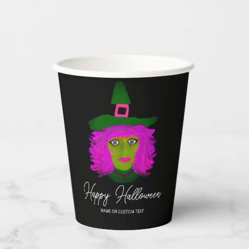 Modern Halloween Witch Black Purple Party Paper Cups