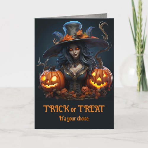 Modern Halloween Witch with Jack o Lanterns Card