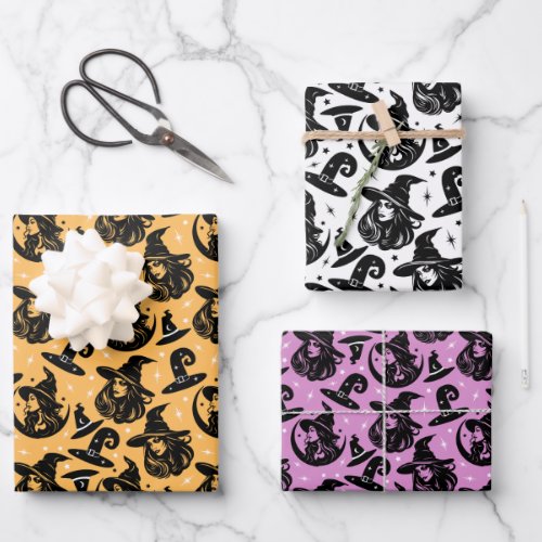 Modern Halloween Woman Witches Hat  Wrapping Paper Sheets