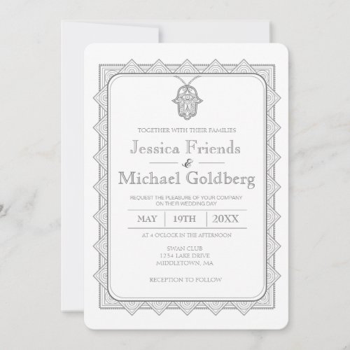 Modern hamsa geometric wedding invitation