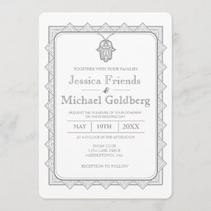 Modern hamsa geometric wedding invitation