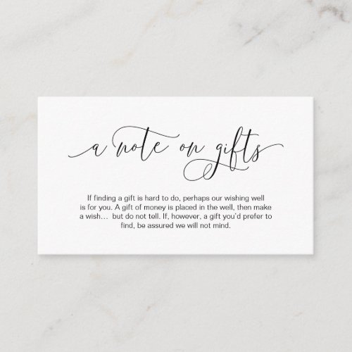 Modern hand Black ink script A note on gifts Enclosure Card