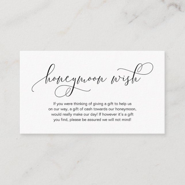 Modern hand Black ink script, Honeymoon Wish Enclosure Card (Front)