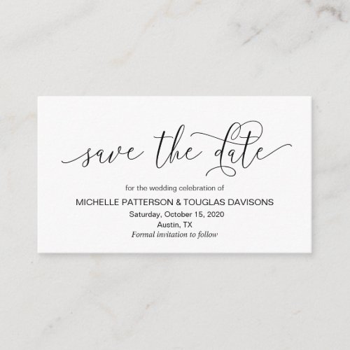 Modern hand Black ink script Wedding Save the date Enclosure Card