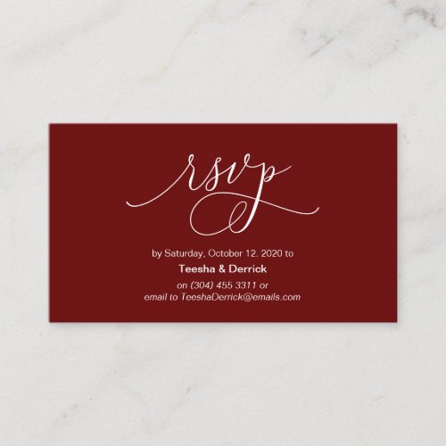 Modern hand Burgundy ink script Wedding RSVP Enclosure Card