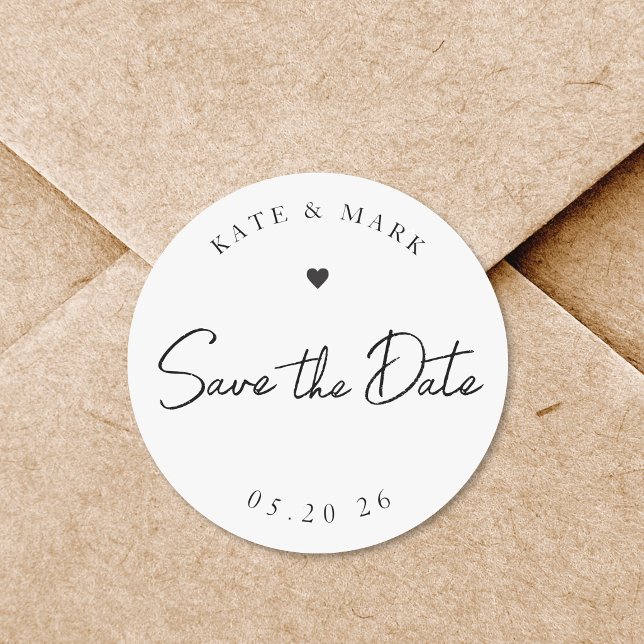 Modern Hand Calligraphy Wedding Save the Date Classic Round Sticker (Creator Uploaded)