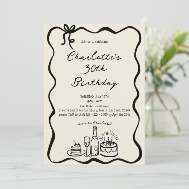 MODERN Hand Drawn 30th Birthday Invitation (Standing Front)